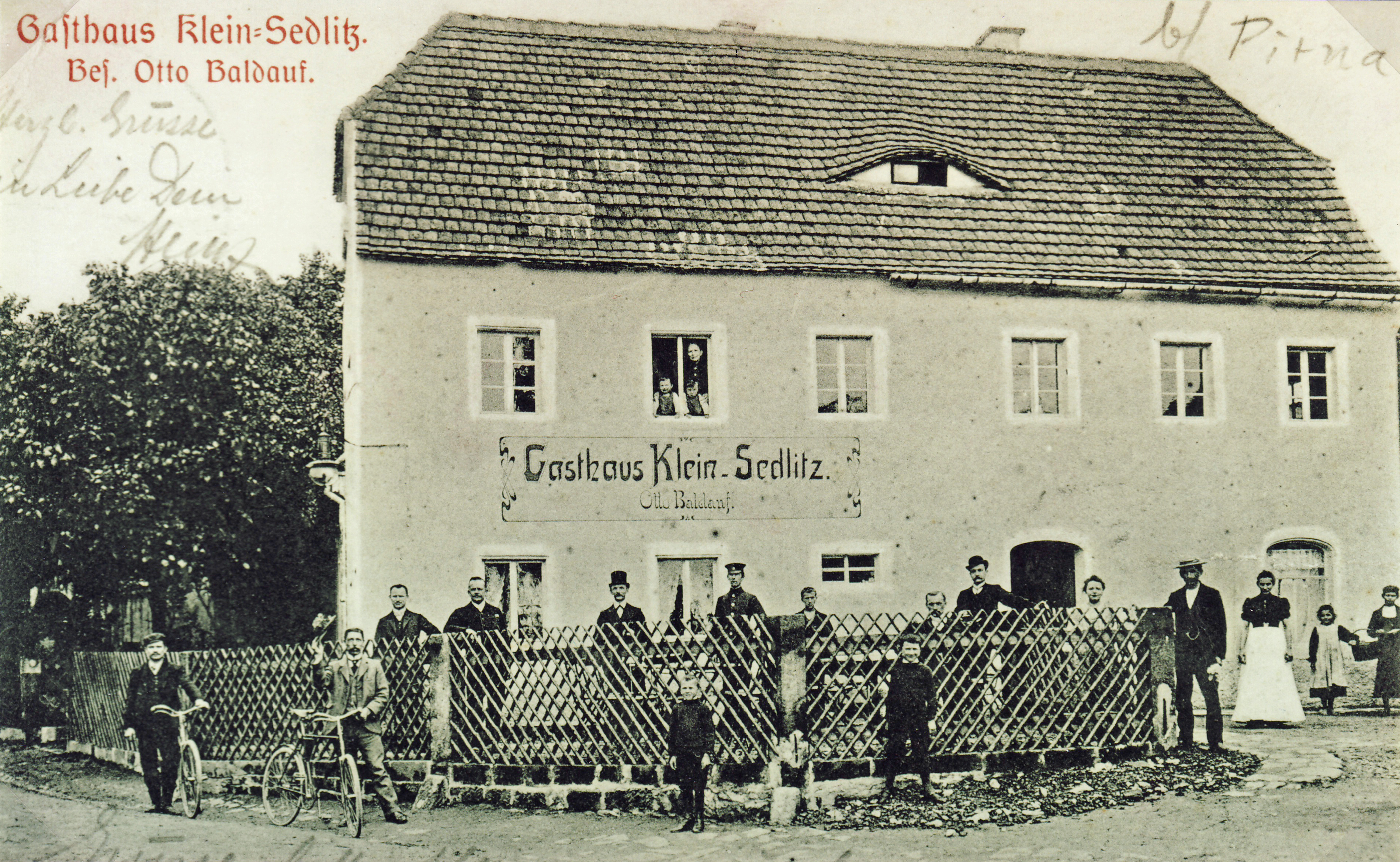 Bild vergrößern: Bildseite einer Ansichtskarte, Motiv: Gasthaus Kleinsedlitz, ca. 1910/15, Fotograf: unbekannt