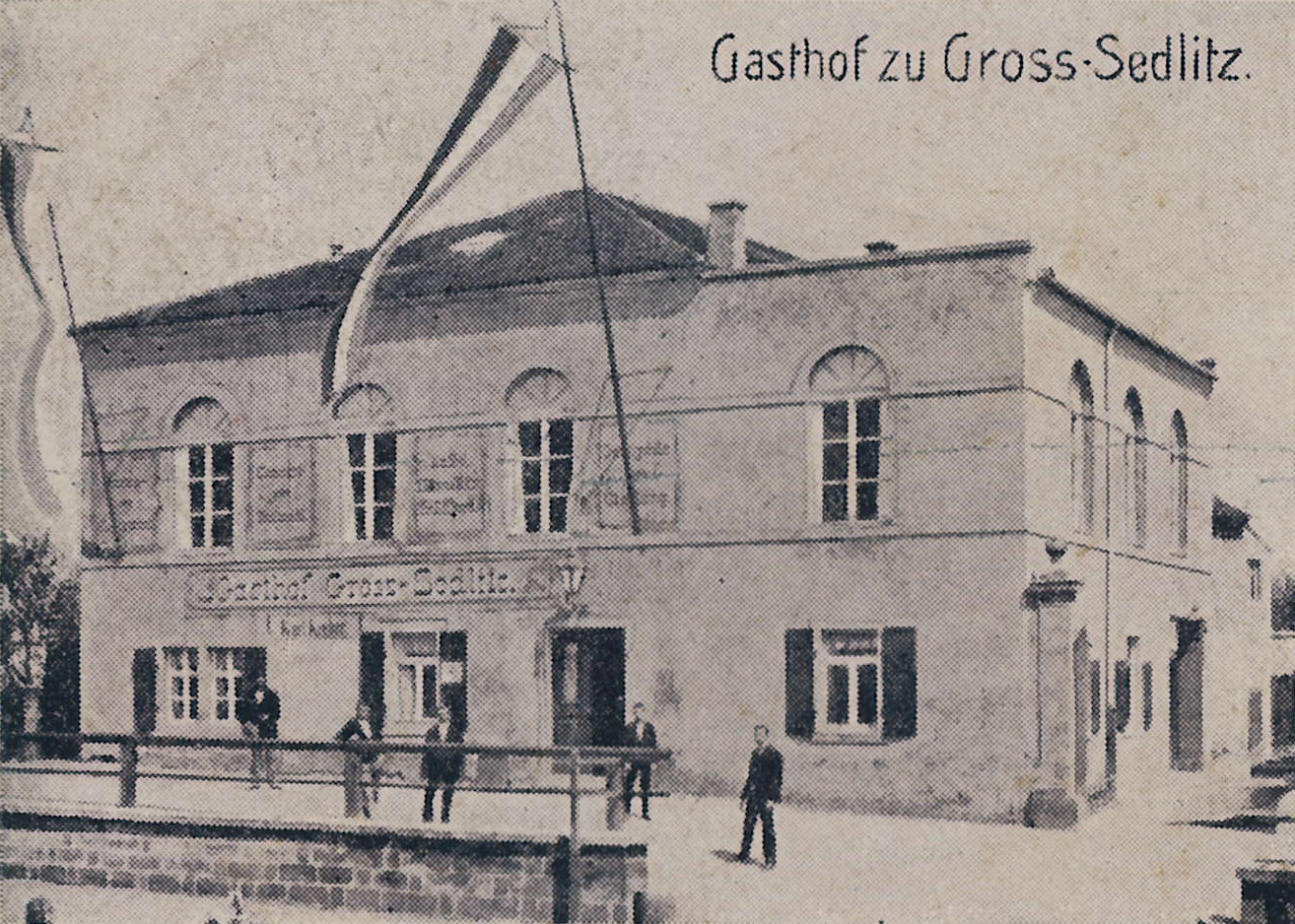 Bild vergrößern: Detail der Bildseite einer Ansichtskarte, Motiv: Gasthof Großsedlitz, ca. 1900, Fotograf: unbekannt
