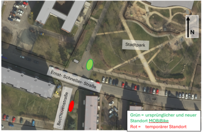 MOBIbike- Station &raquo;Stadtpark Heidenau S&uuml;d&laquo; kehrt an urspr&uuml;nglichen Standort zur&uuml;ck